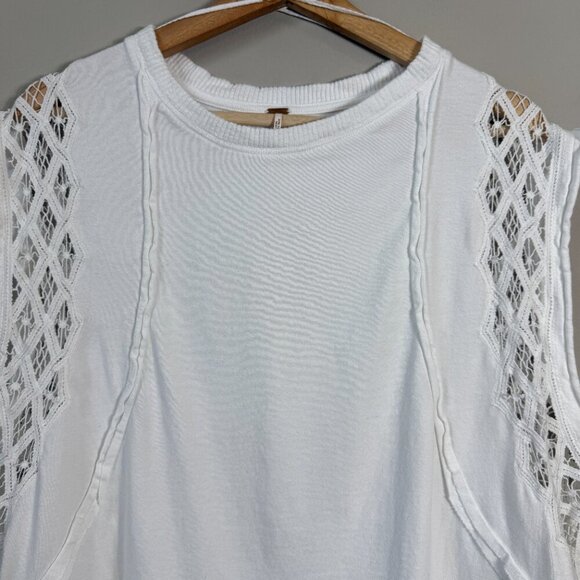 Free People Table for Two Tee T-Shirt Women's Small White Lace Crochet Boho NWOT - Picture 7 of 14